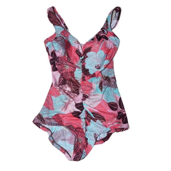 Le Cove Rouched One-Piece Swimsuit, Size 18 - Picture 1 of 5